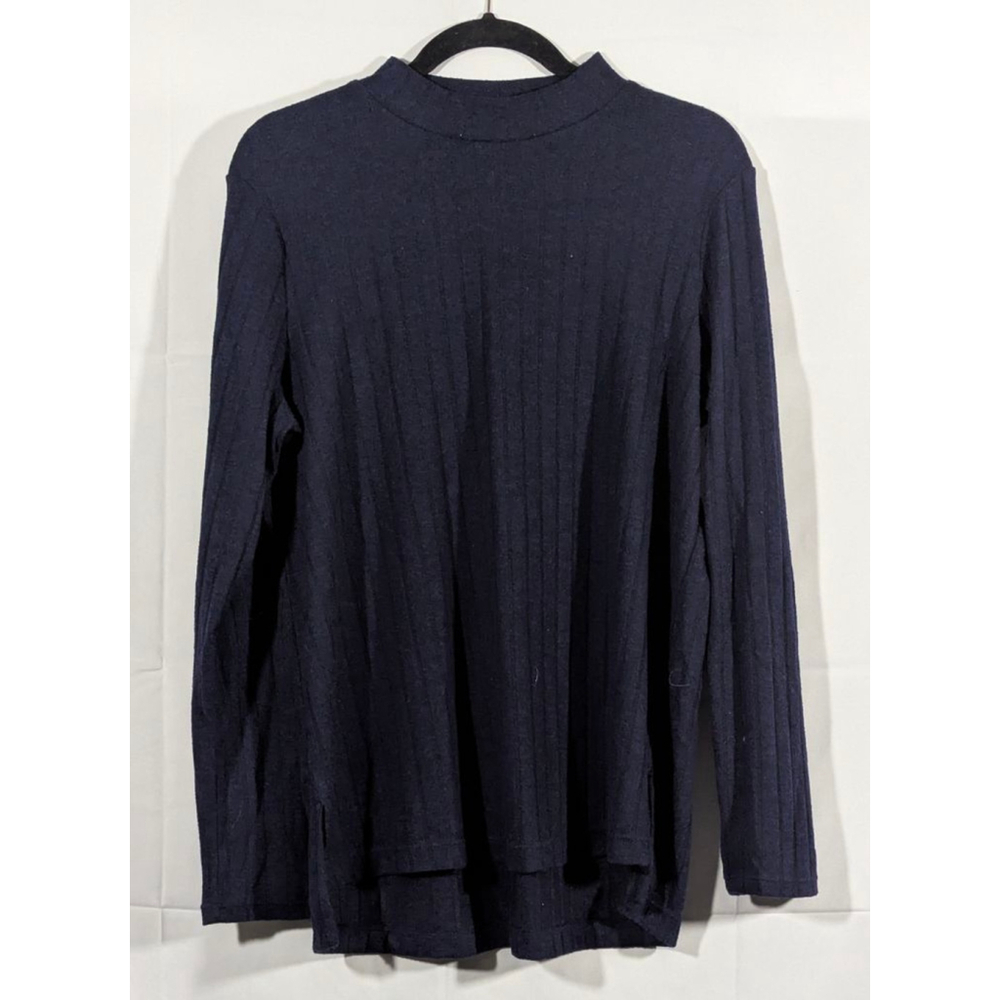 Matty M Navy Ribbed Mock Neck Long Sleeve Tunic Top Large